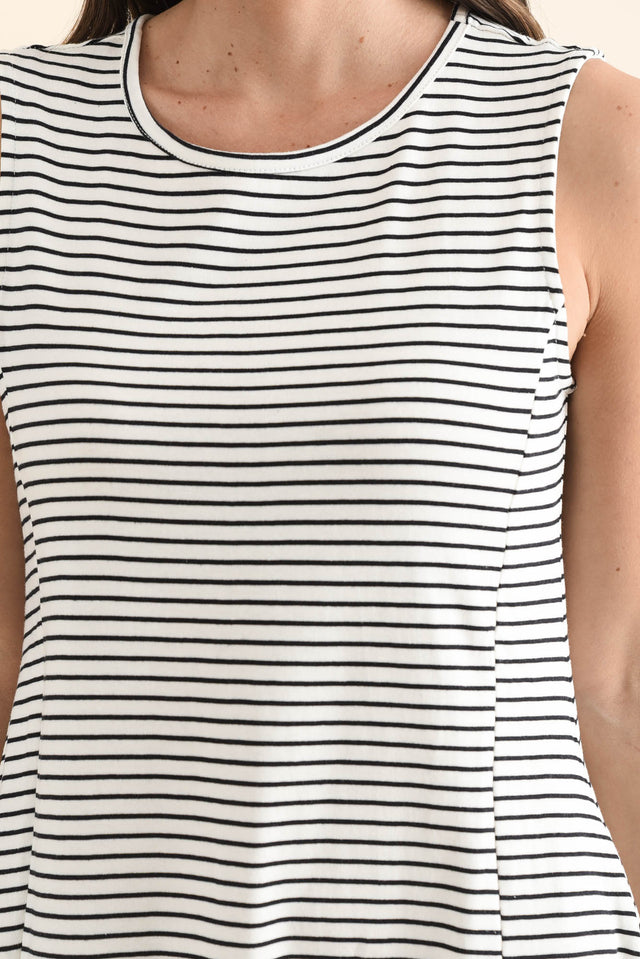 Sabrina Navy Stripe Cotton Pocket Dress,Detail,Brunette model,alt text|model:MJ image 6
