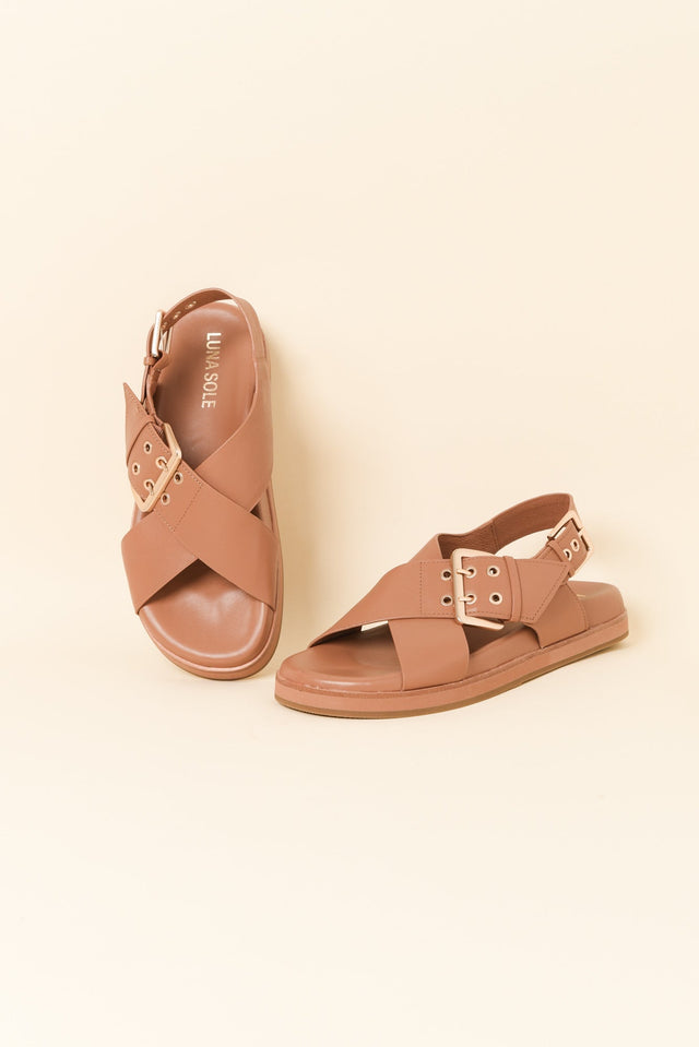 Sacha Tan Leather Buckle Sandal