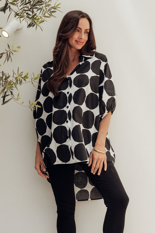 Sadie Black Abstract Spot Cotton Tunic Top