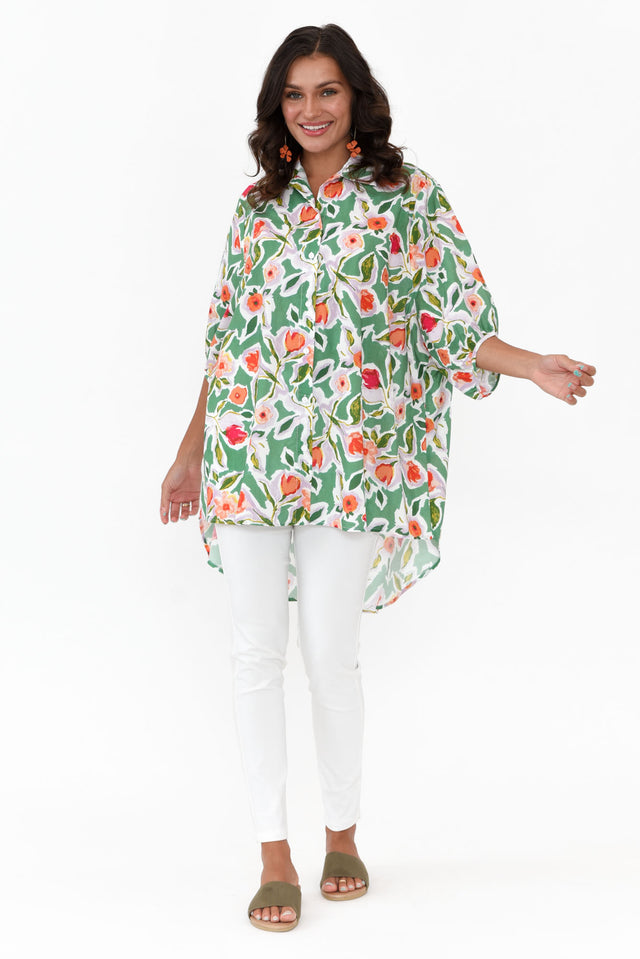Sadie Green Blossom Cotton Tunic Top banner image