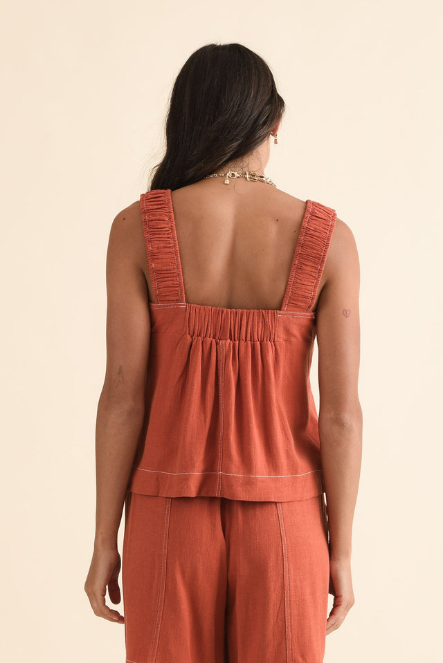 Sage Orange Contrast Top,Back,Brunette model,alt text|model:Brontie image 4
