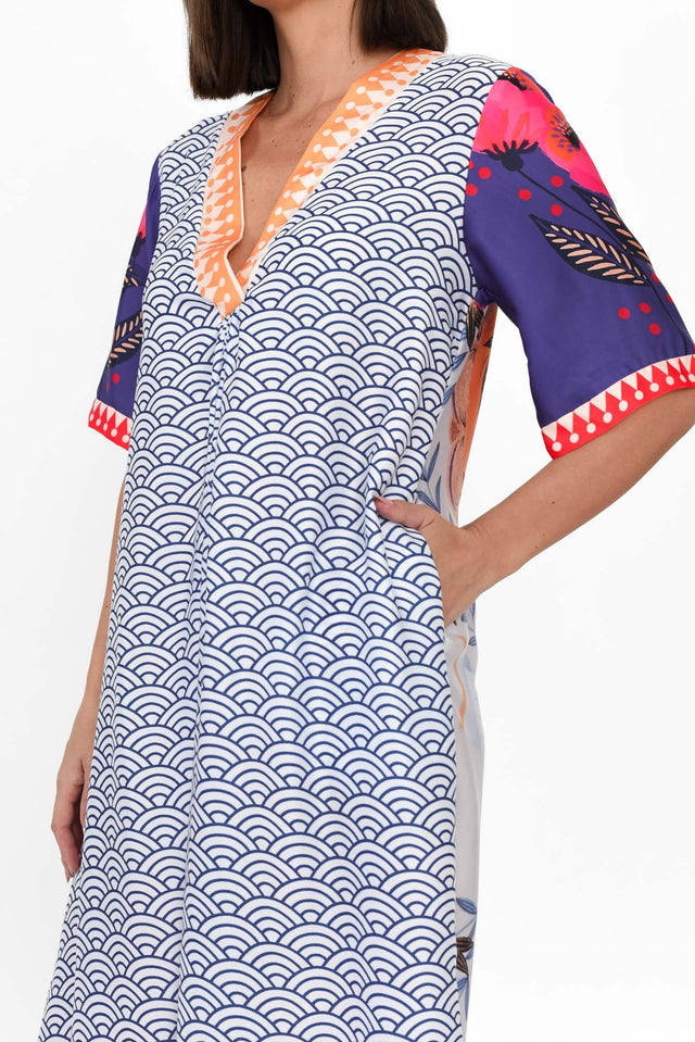 Saline Navy Geo V Neck Dress