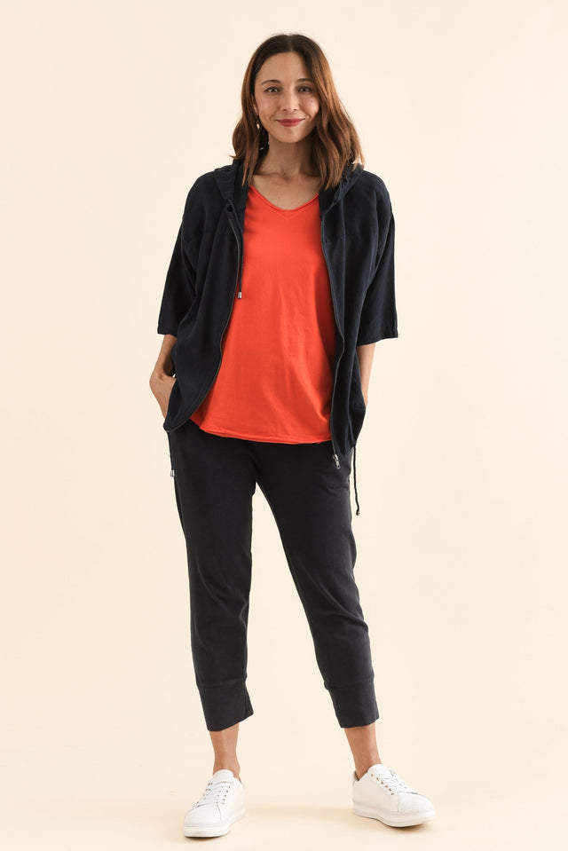Fundamental Brunch Navy Cotton Sweatpants,Full Body,Brunette model,alt text|model:Cara image 5