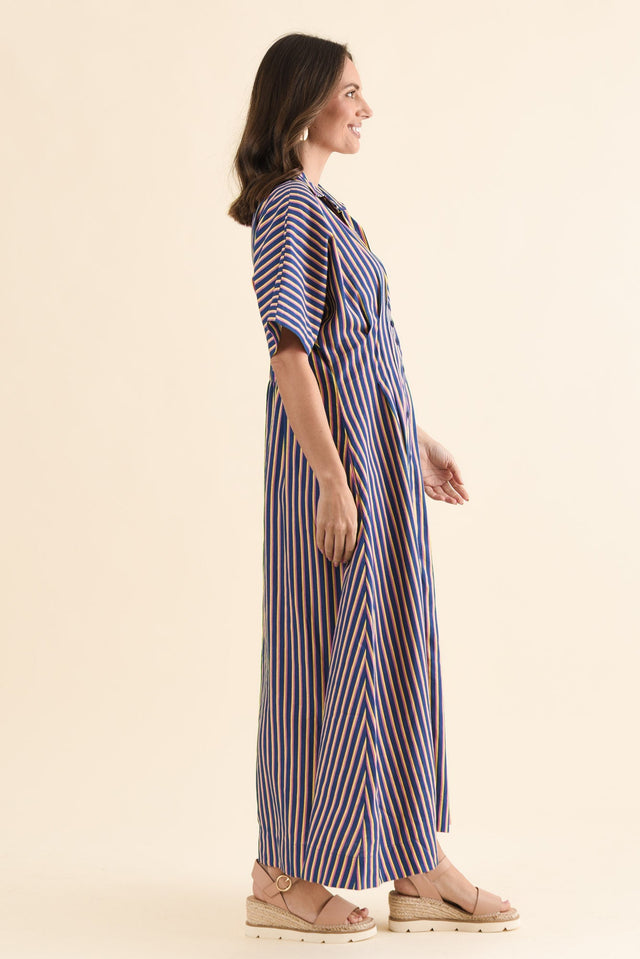 Samba Blue Stripe Shirt Dress,Side,Brunette model,alt text|model:MJ image 3