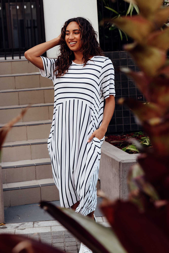 Samiya White Stripe Bamboo Dress