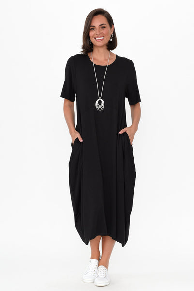 Samiya Black Bamboo Dress - Blue Bungalow NZ