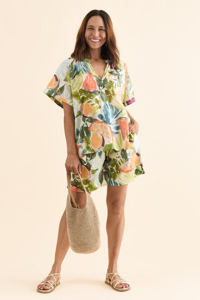Sanalia Yellow Fruity Cotton Top,Full Body,Brunette model,alt text|model:Cara image 2