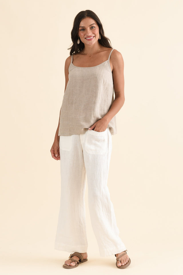 Sarina Natural Linen Cami,Full Body,Brunette model,alt text|model:Brontie