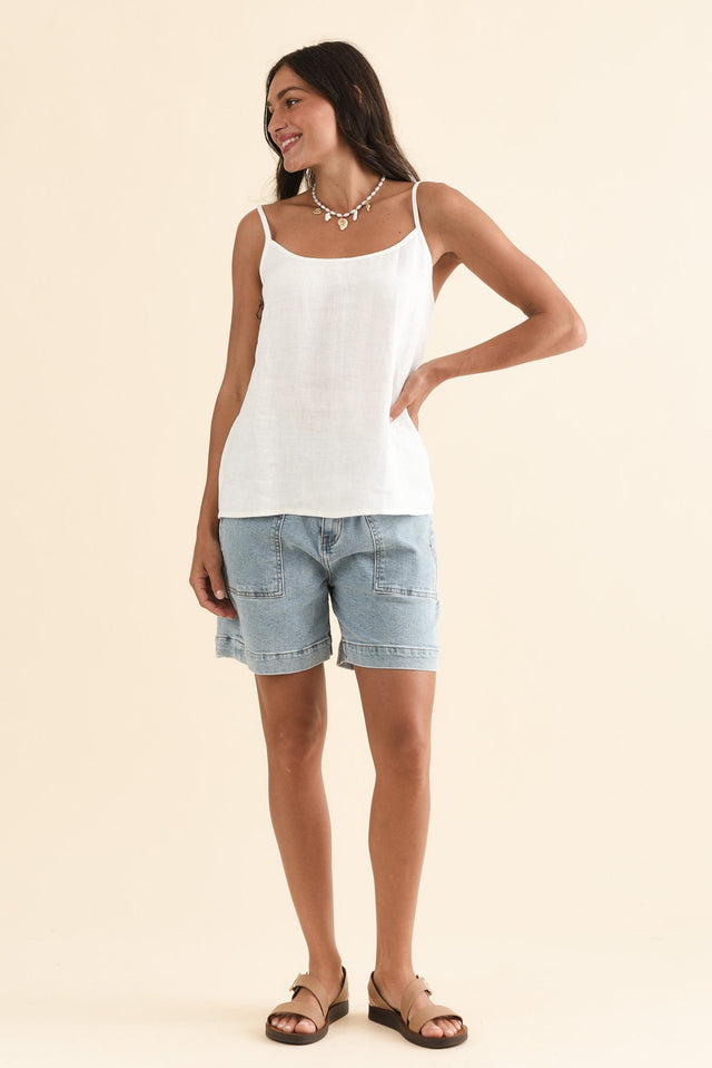 Sarina White Linen Cami,Full Body,Brunette model,alt text|model:Brontie image 6