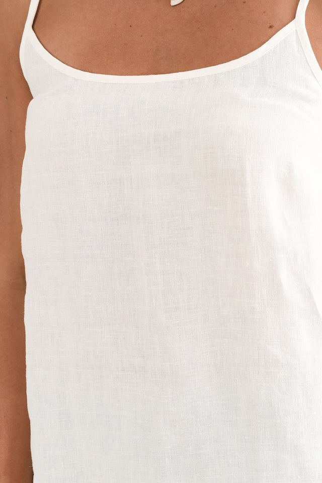 Sarina White Linen Cami,Detail,Brunette model,alt text|model:Brontie image 5