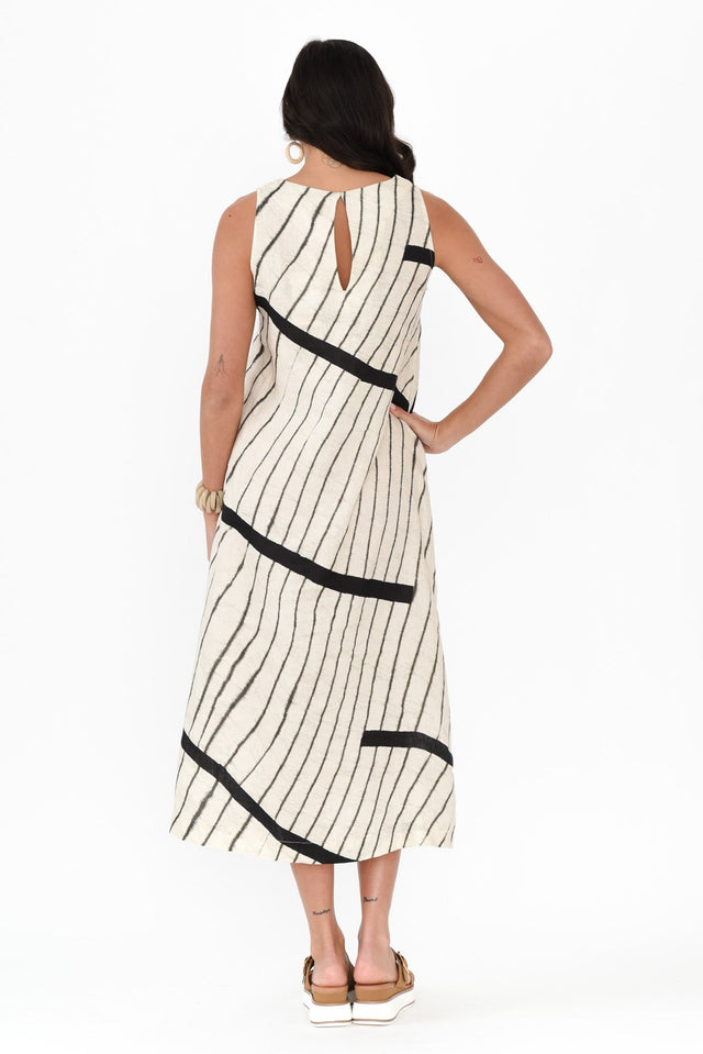Sasha Black Stripe Linen Dress,Brunette model,alt text|model:Brontie image 6