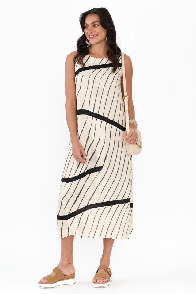 Sasha Black Stripe Linen Dress,Brunette model,alt text|model:Brontie image 4
