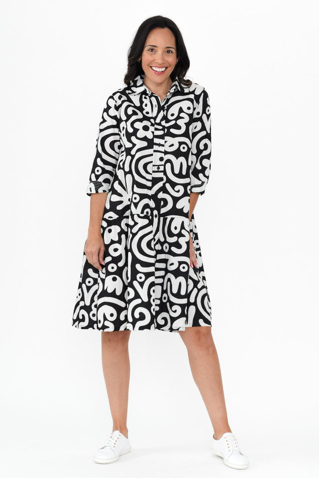 Sashia Black Geo Cotton Tie Dress