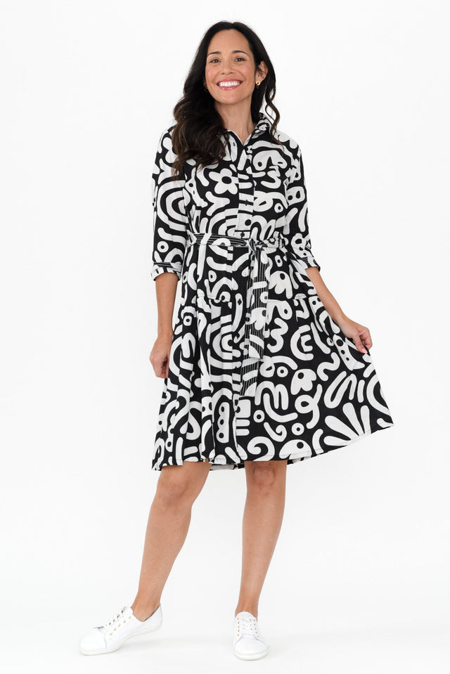 Sashia Black Geo Cotton Tie Dress