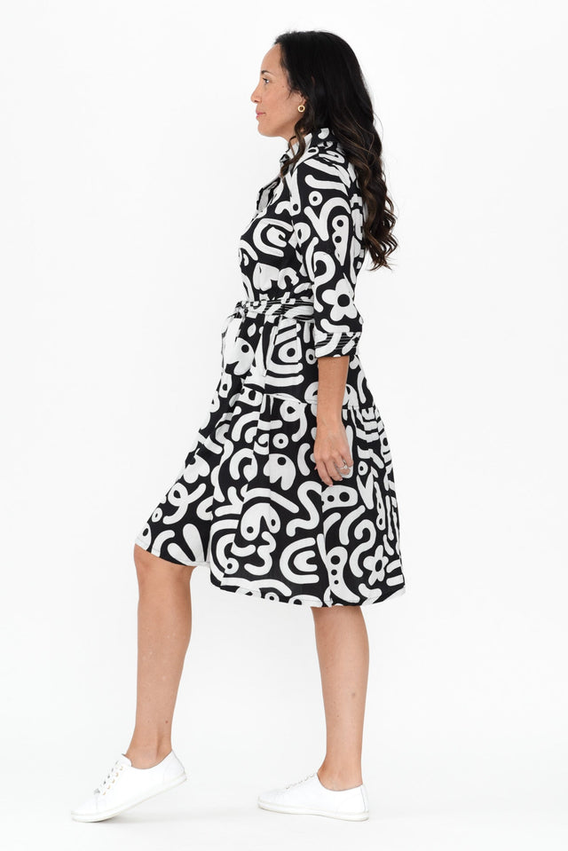 Sashia Black Geo Cotton Tie Dress