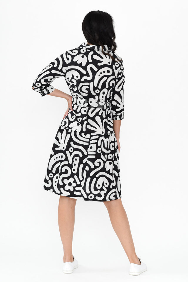 Sashia Black Geo Cotton Tie Dress