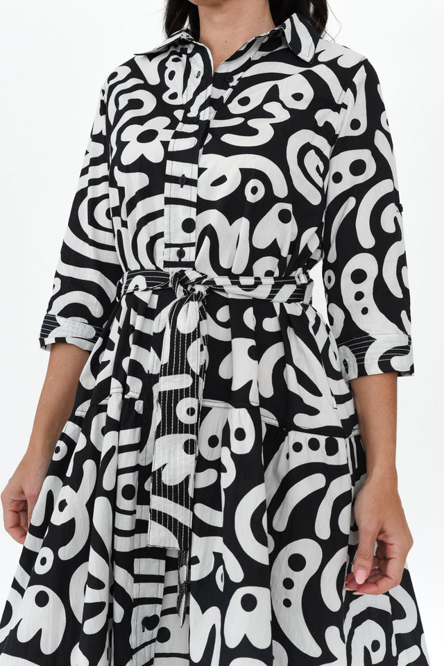 Sashia Black Geo Cotton Tie Dress