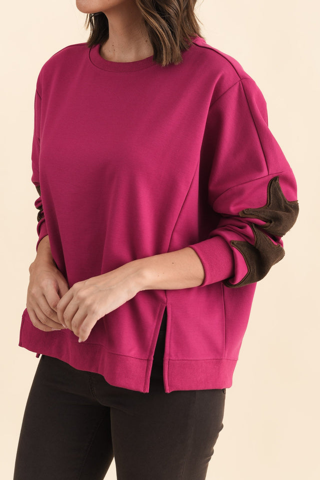 Saskia Hot Pink Cotton Blend Sweatshirt,Brunette model,alt text|model:MJ image 6