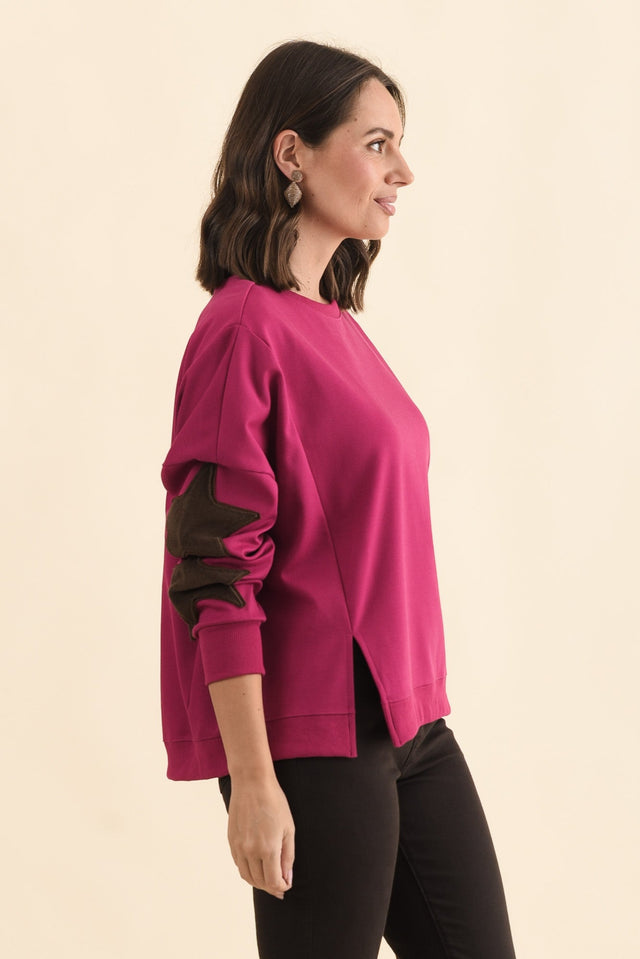 Saskia Hot Pink Cotton Blend Sweatshirt,Brunette model,alt text|model:MJ image 4