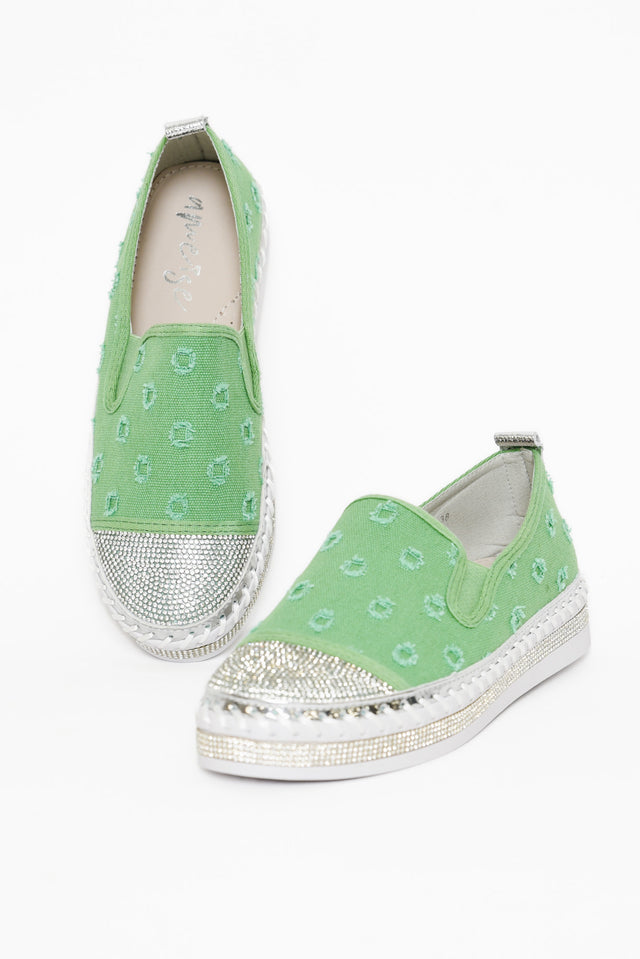 Sassy Green Diamante Slip On Sneaker