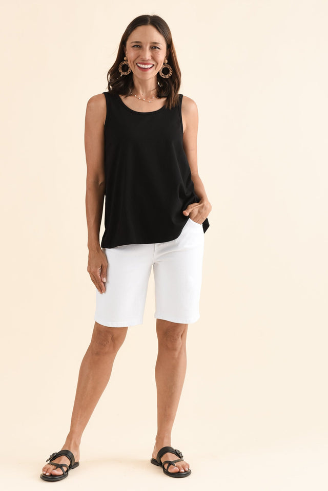 Satine Black Cotton Pleated Tank,Full Body,Brunette model,alt text|model:Cara image 2