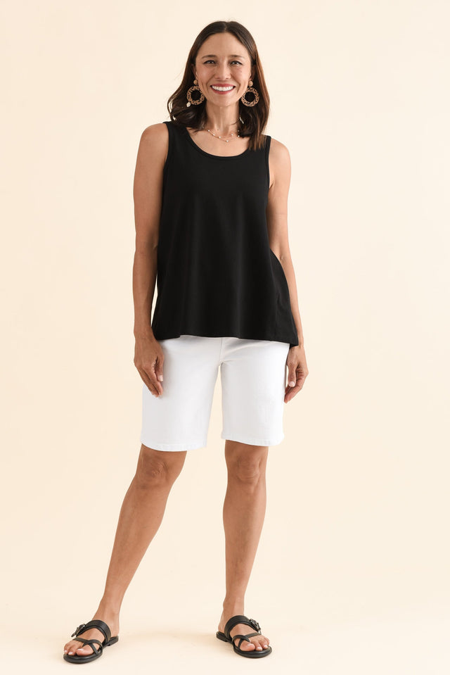 Satine Black Cotton Pleated Tank,Full Body,Brunette model,alt text|model:Cara image 6