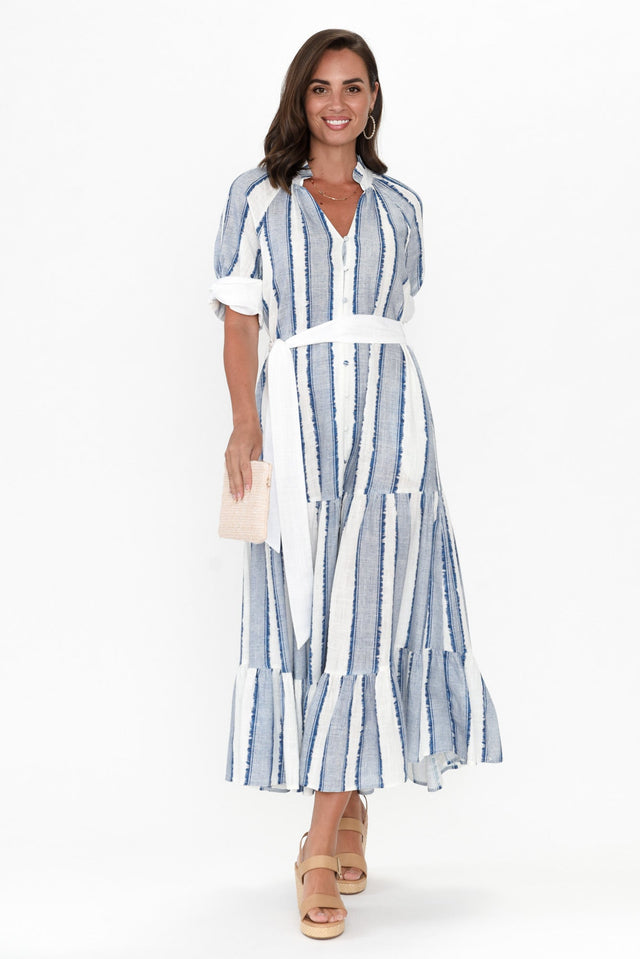 Scala Blue Stripe Tier Maxi Dress