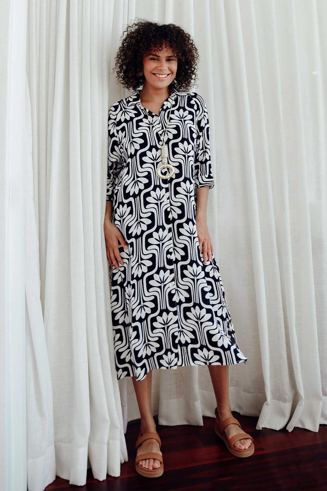 Seiko Navy Abstract Shirt Dress image 1