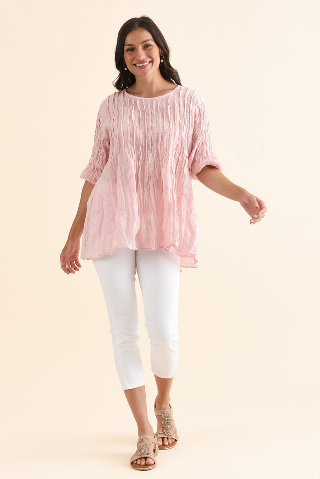 Selma Pink Crinkle Cotton Top,Full Body,Brunette model,alt text|model:Brontie image 2