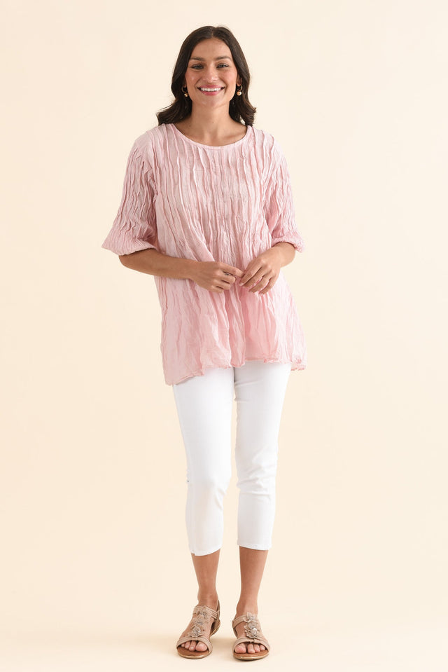 Selma Pink Crinkle Cotton Top,Full Body,Brunette model,alt text|model:Brontie image 6