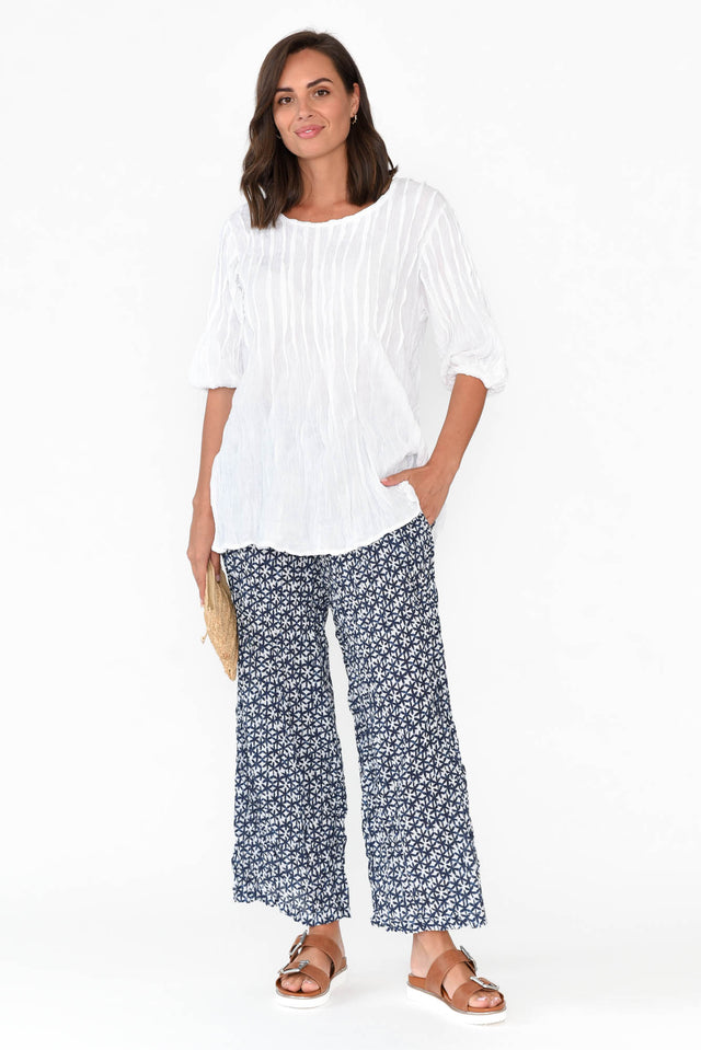 Costello Navy Flower Crinkle Cotton Pants