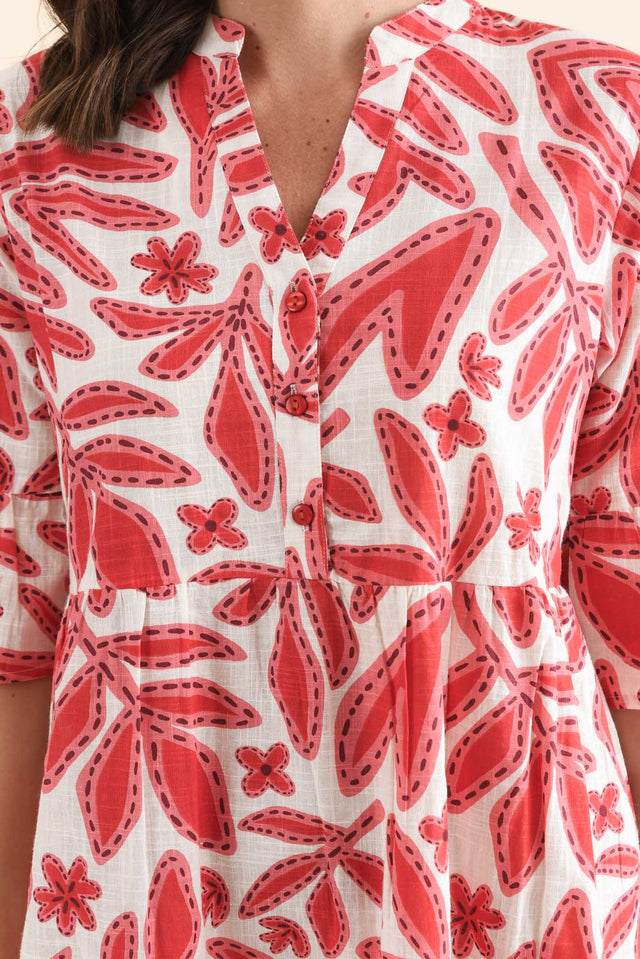 Senna Red Leaf Cotton Dress,Detail,Brunette model,alt text|model:MJ image 6
