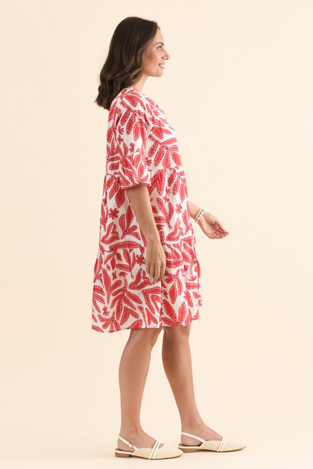 Senna Red Leaf Cotton Dress,Side,Brunette model,alt text|model:MJ image 4