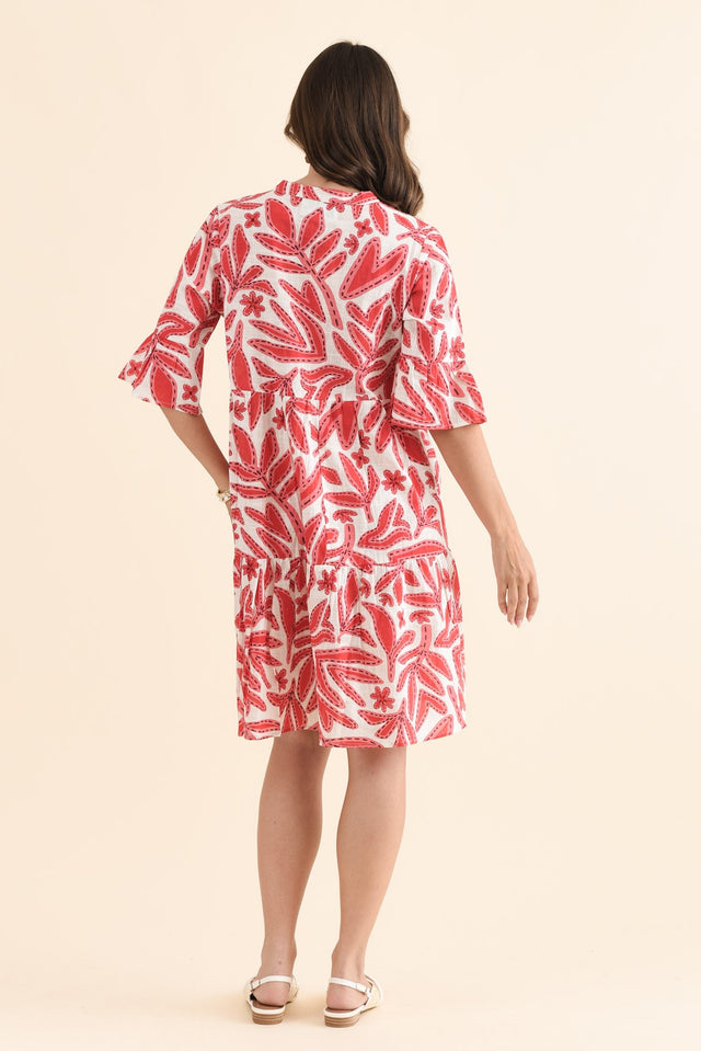 Senna Red Leaf Cotton Dress,Back,Brunette model,alt text|model:MJ image 5