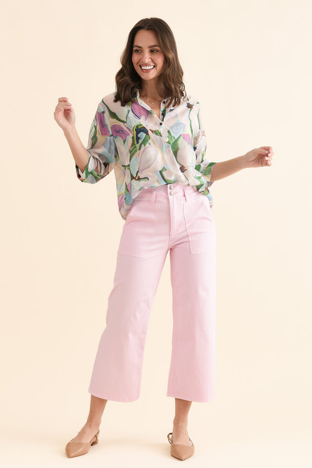 Sheridan Pink Cropped Jeans,Full Body,Brunette model,alt text|model:MJ image 2