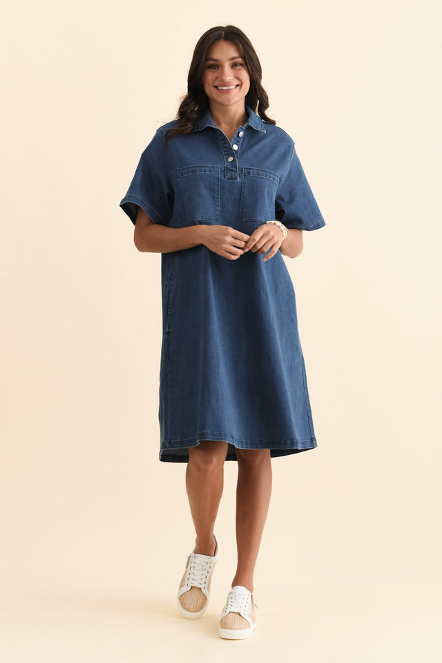 Shift Blue Denim Shirt Dress,Brunette model,alt text|model:Brontie image 7