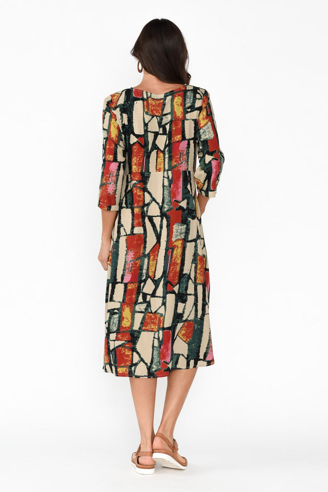 Shira Green Abstract Cotton Blend Dress