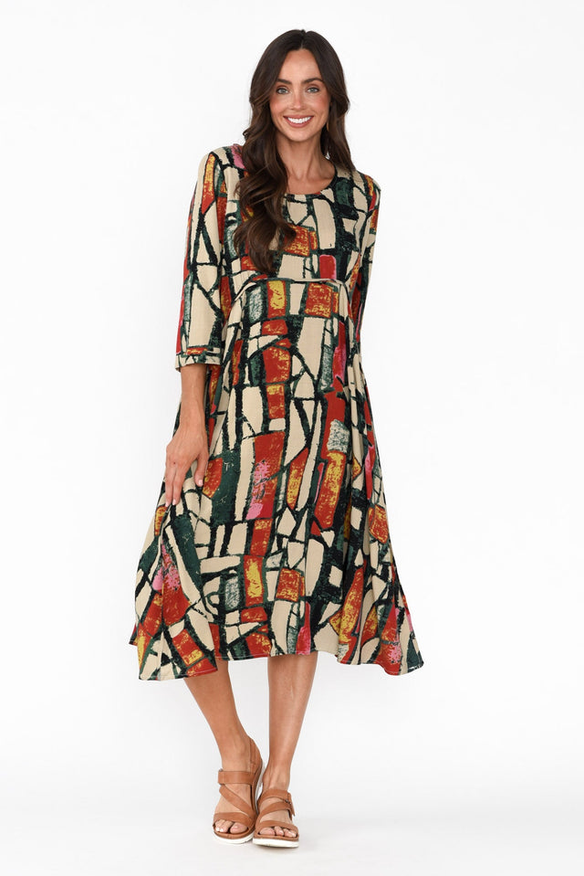 Shira Green Abstract Cotton Blend Dress