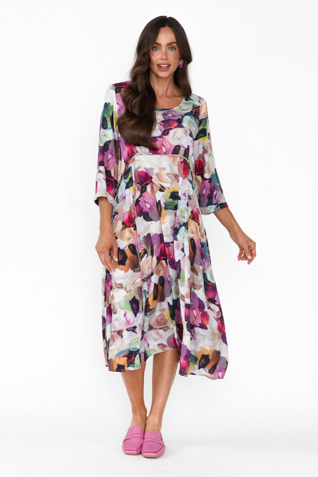 Shira Purple Floral Cotton Blend Dress