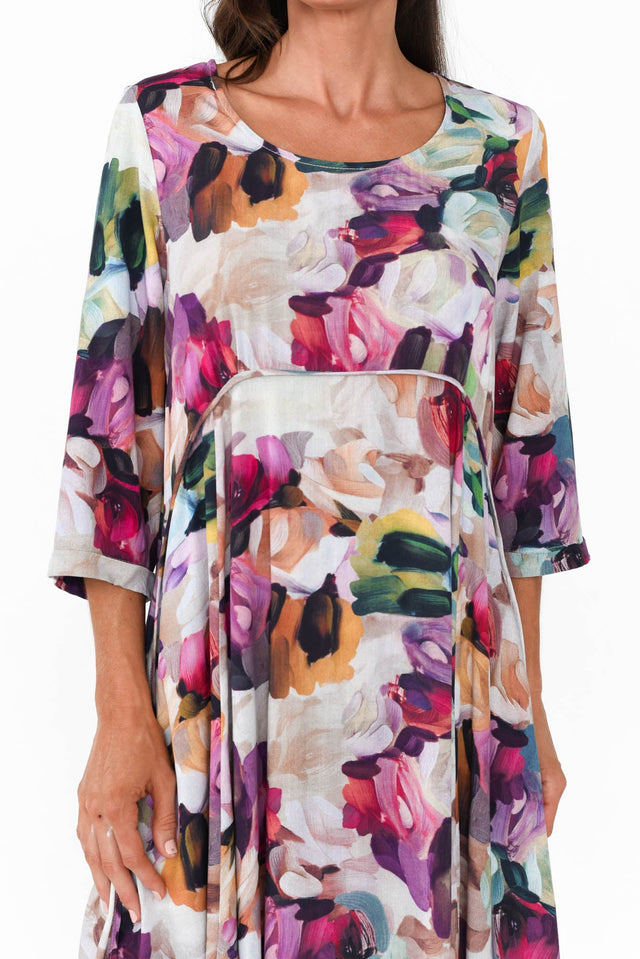 Shira Purple Floral Cotton Blend Dress