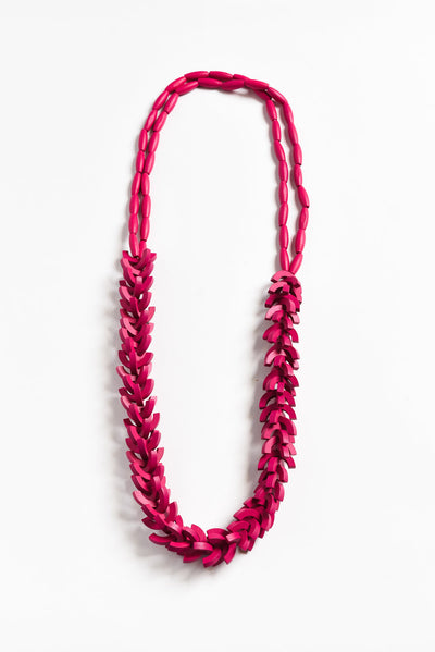 Sidonia Hot Pink Wooden Bead Necklace