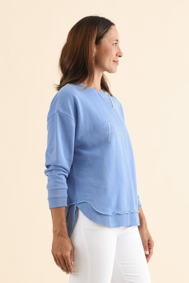 Signature Blue Cotton Crewneck Sweatshirt,Side,Brunette model,alt text|model:Cara image 3