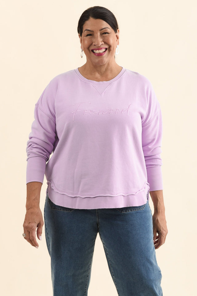 Signature Lilac Cotton Creweck Sweatshirt,Front,Brunette model,alt text|model:Pilita
