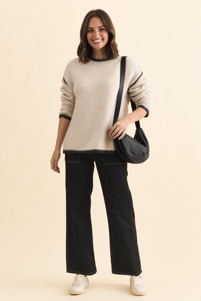 Simba Beige Contrast Knit Jumper,Brunette model,alt text|model:MJ image 3