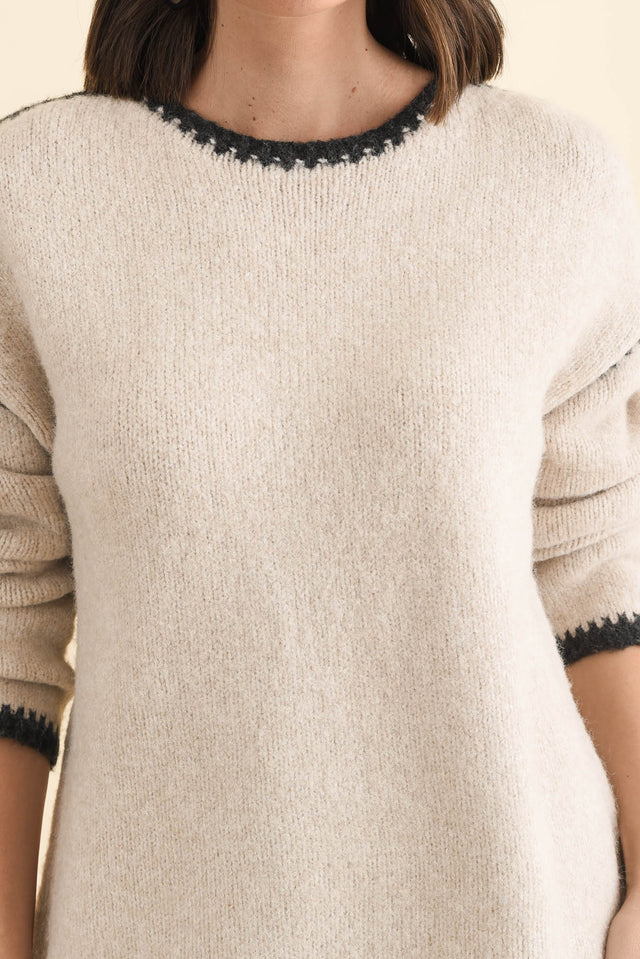 Simba Beige Contrast Knit Jumper,Brunette model,alt text|model:MJ image 6