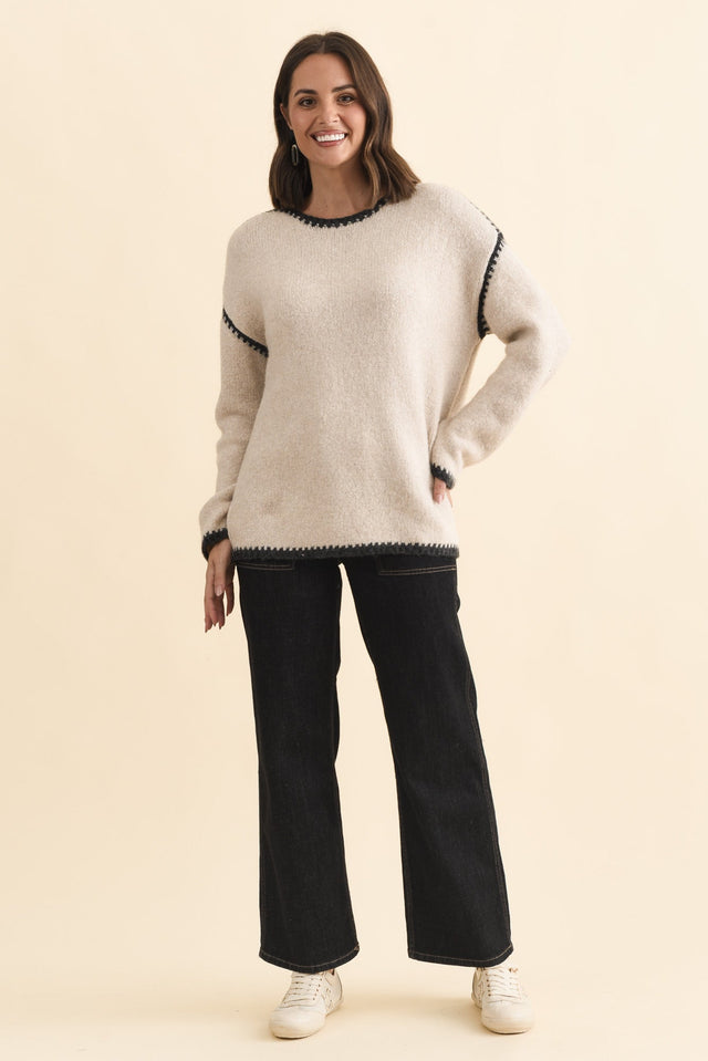 Simba Beige Contrast Knit Jumper,Brunette model,alt text|model:MJ image 7