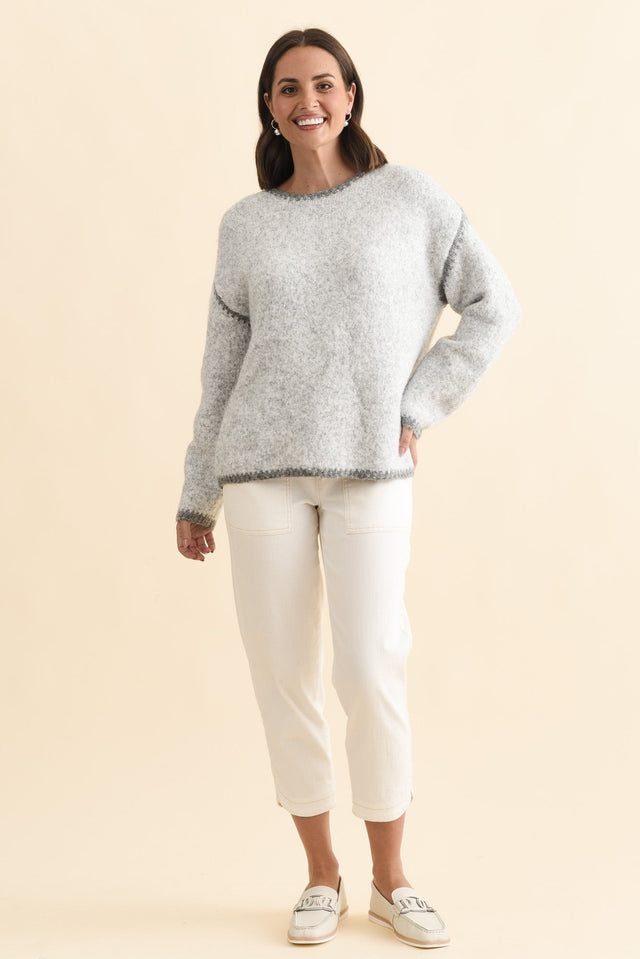 Simba Grey Contrast Knit Jumper,Brunette model,alt text|model:MJ image 3