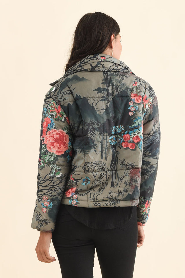 Simona Pink Flower Puffer Jacket,Brunette model,alt text|model:Brontie image 5