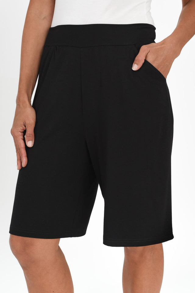 Simone Black Bamboo Shorts,Brunette model,alt text|model:Cara image 6