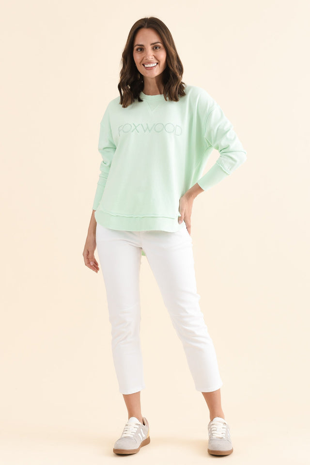 Simplified Mint Cotton Crewneck Sweatshirt,Full Body,Brunette model,alt text|model:MJ image 6